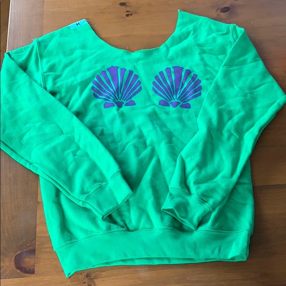 Tops - Bright green handmade shell sweatshirt